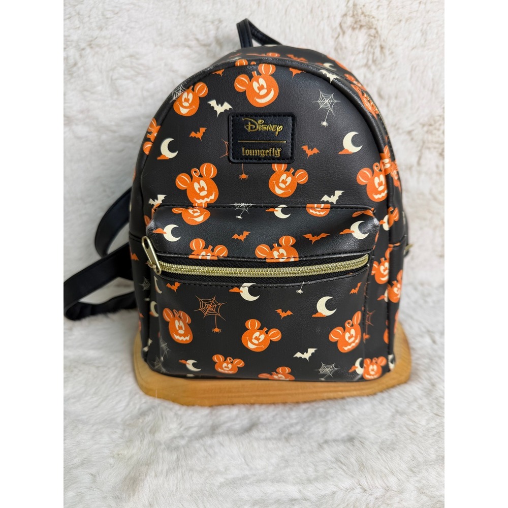Disney Loungefly Mickey Pumpkin Halloween Mini Backpack Black Discontinued Bag